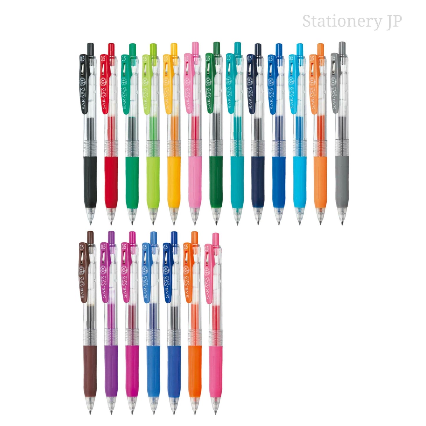 Zebra Sarasa Clip 0.5 Retractable Gel Ink Pen, Rubber Grip, 0.5 mm, 20 Color Ink