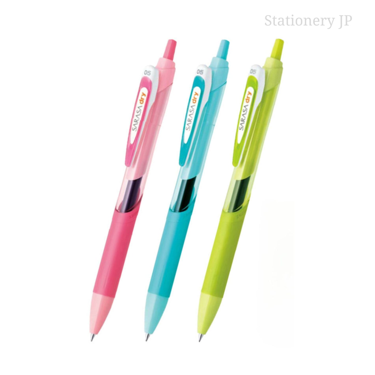 Zebra Sarasa Dry 0.5 Retractable Gel Ink Pen for left-handed, Rubber Grip, 0.5 mm, 3 Body Colors set All Black Ink