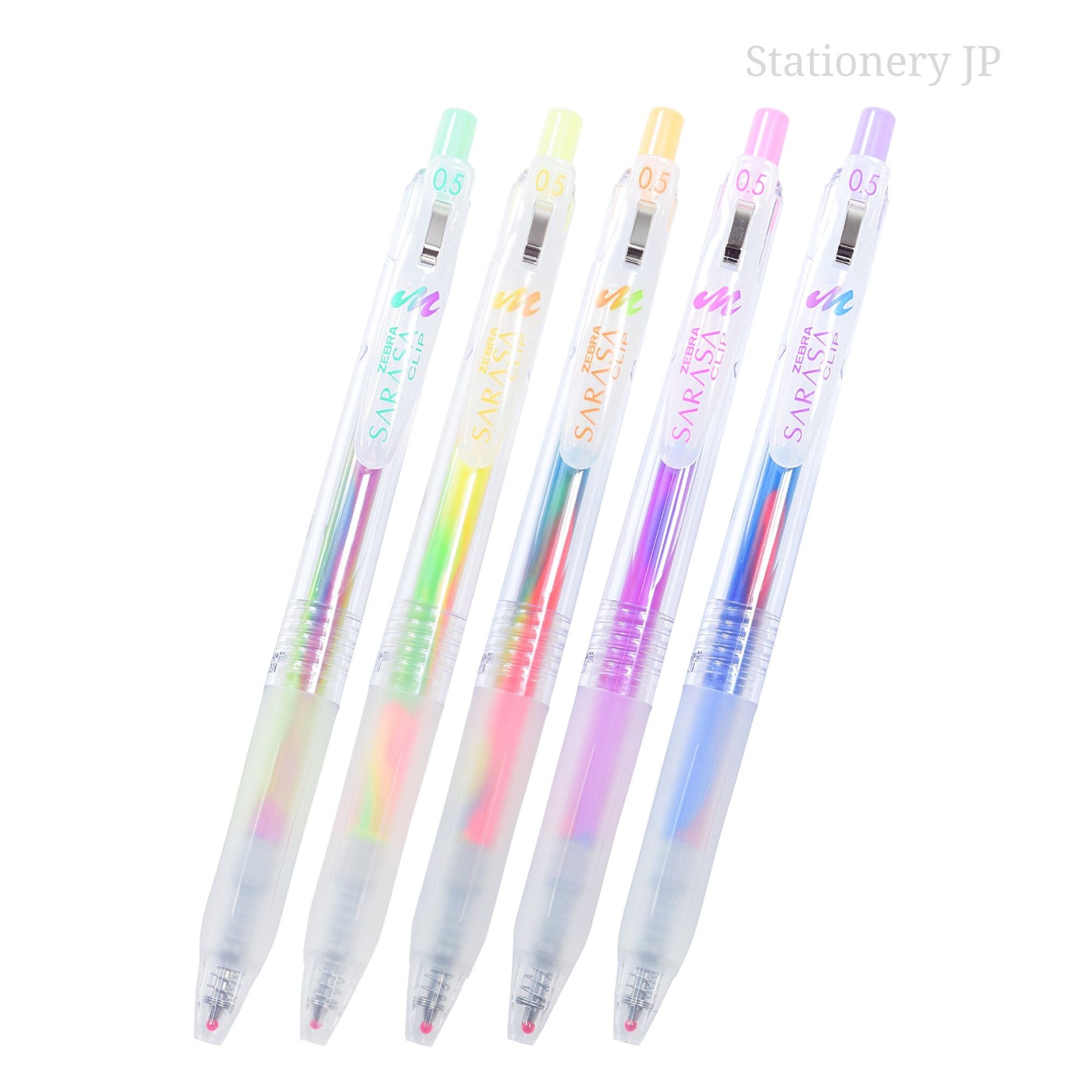 Zebra Sarasa Clip 0.5 Retractable Gel Ink Pen, Rubber Grip, 0.5 mm, Marble Colors, 5 Color Ink