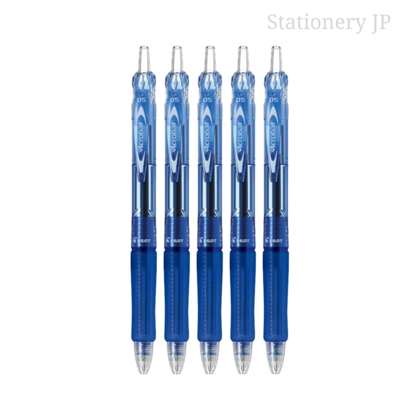Pilot Acroball Retractable Advanced Ink Ball Point Pens, Extra Fine Point 0.5mm, Blue Ink, Rubber Grip, 5 Pieces Set