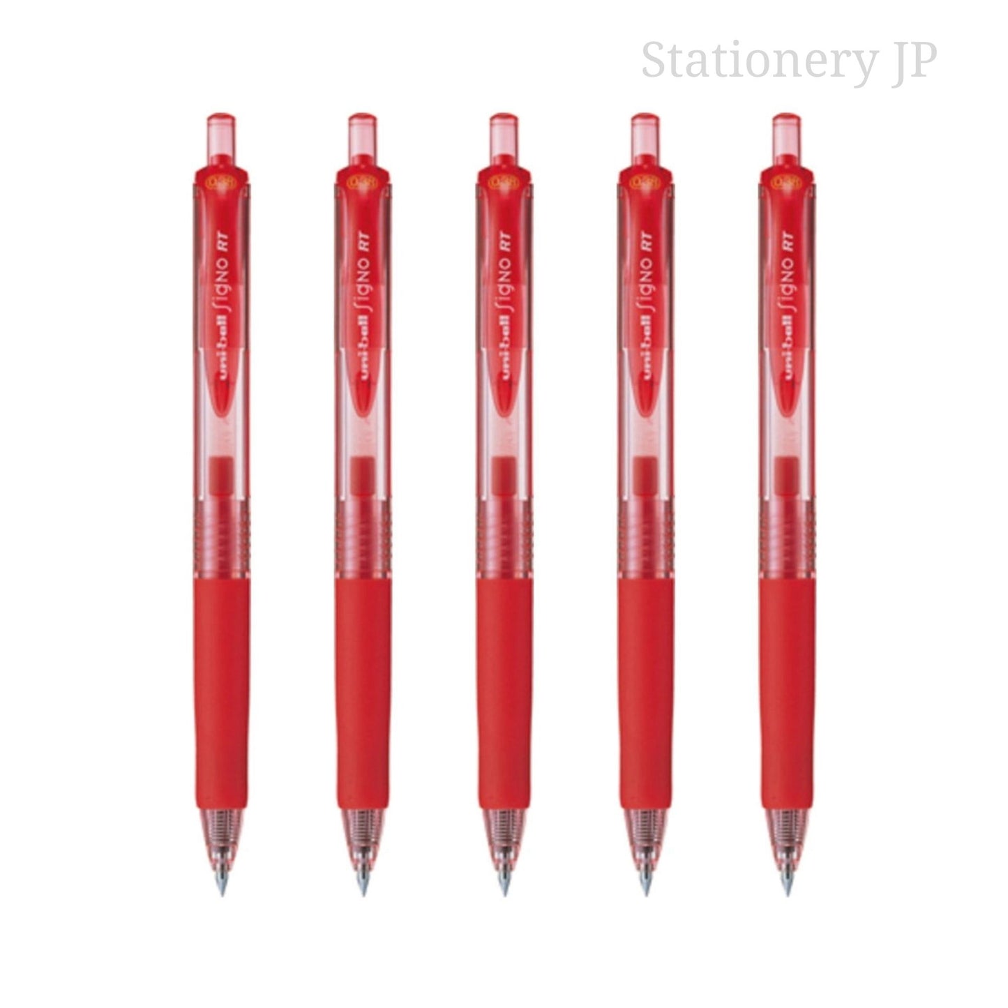 Signo RT Retractable Gel Ink Pen, Rubber Grip, Micro Point 0.38mm, Red Ink, 5 Pieces Set
