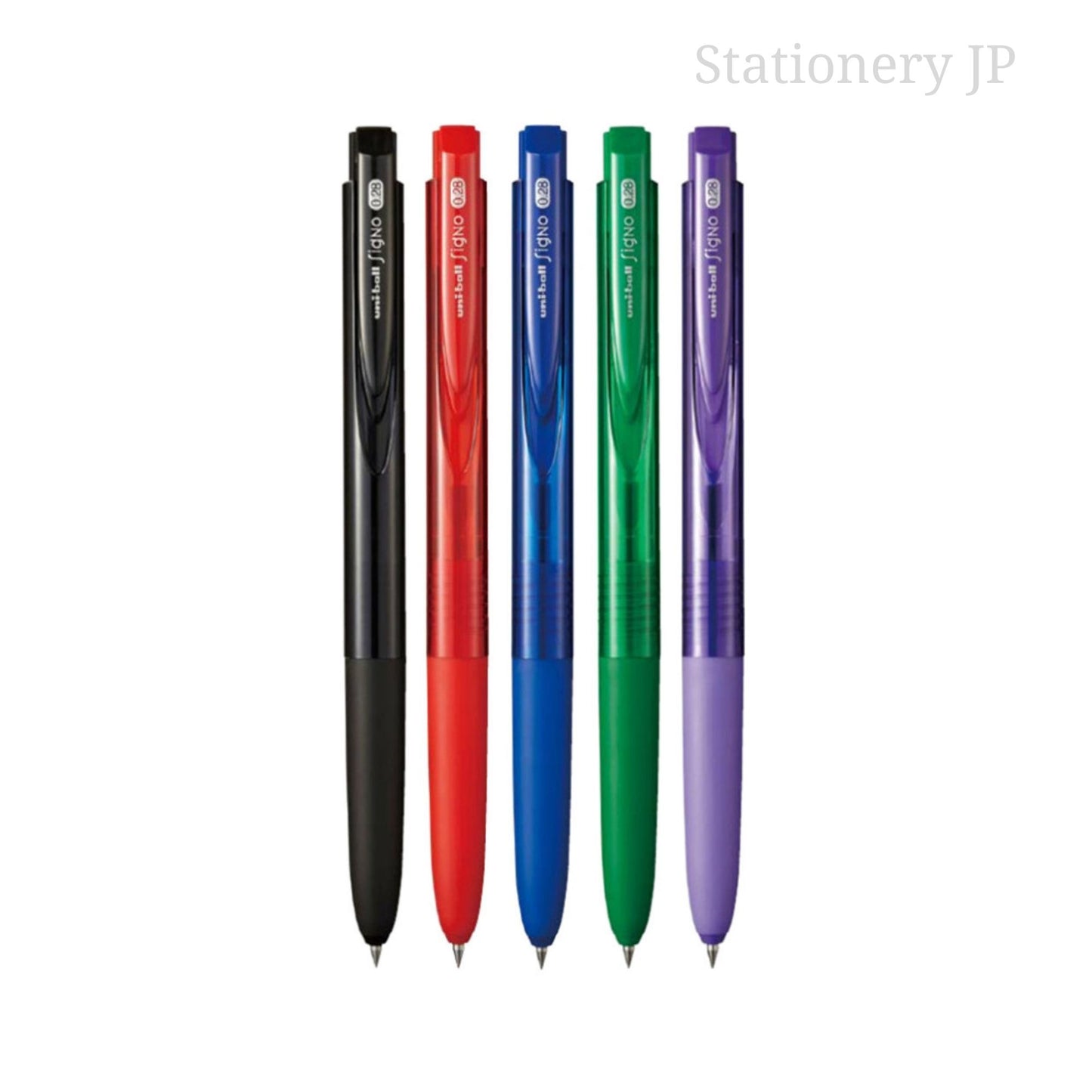 Signo RT1 Retractable Gel Ink Pen, Ultra Micro Point 0.28mm, Rubber Grip, 5 Colors Set