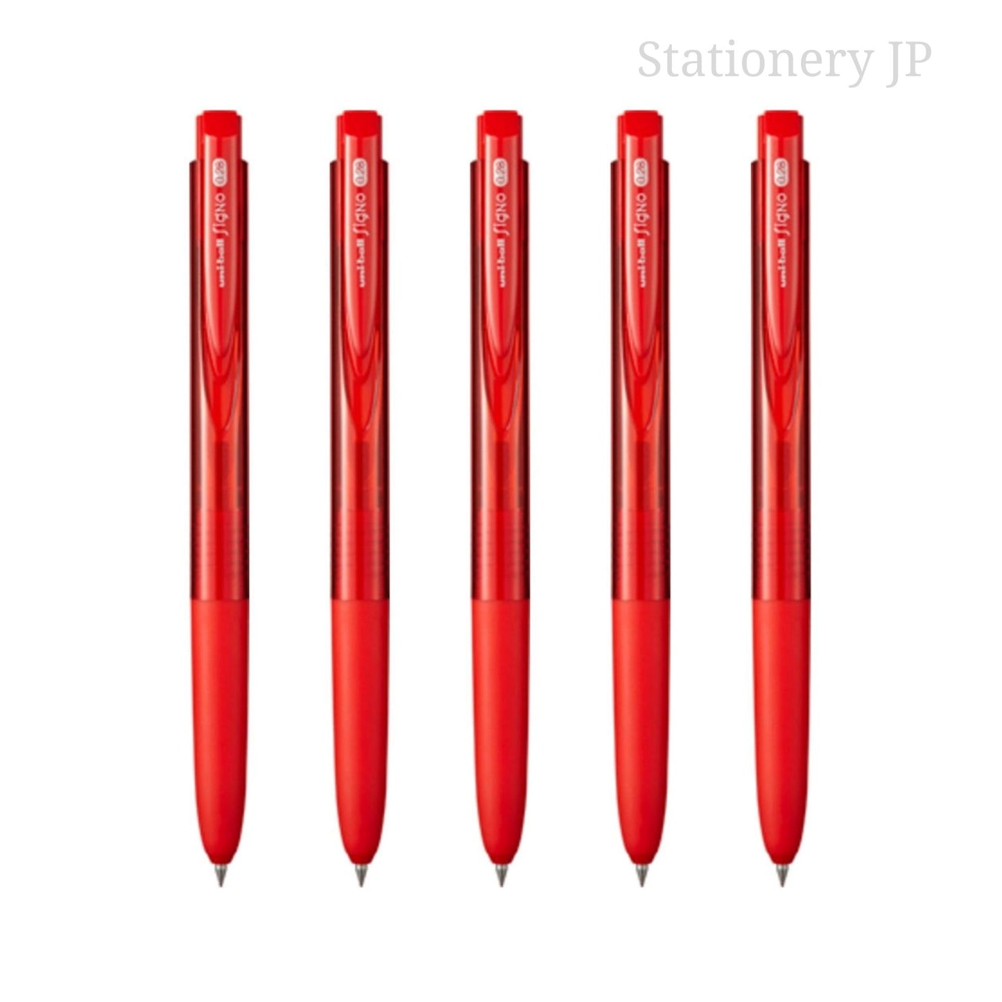 Signo RT1 Retractable Gel Ink Pen, Ultra Micro Point 0.28mm, Rubber Grip, Red Ink, 5 Pieces Set