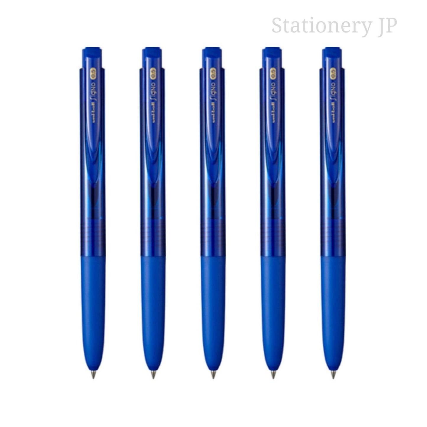 Signo RT1 Retractable Gel Ink Pen, Extra Fine Point 0.5mm, Rubber Grip, Blue Ink, 5 Pieces Set