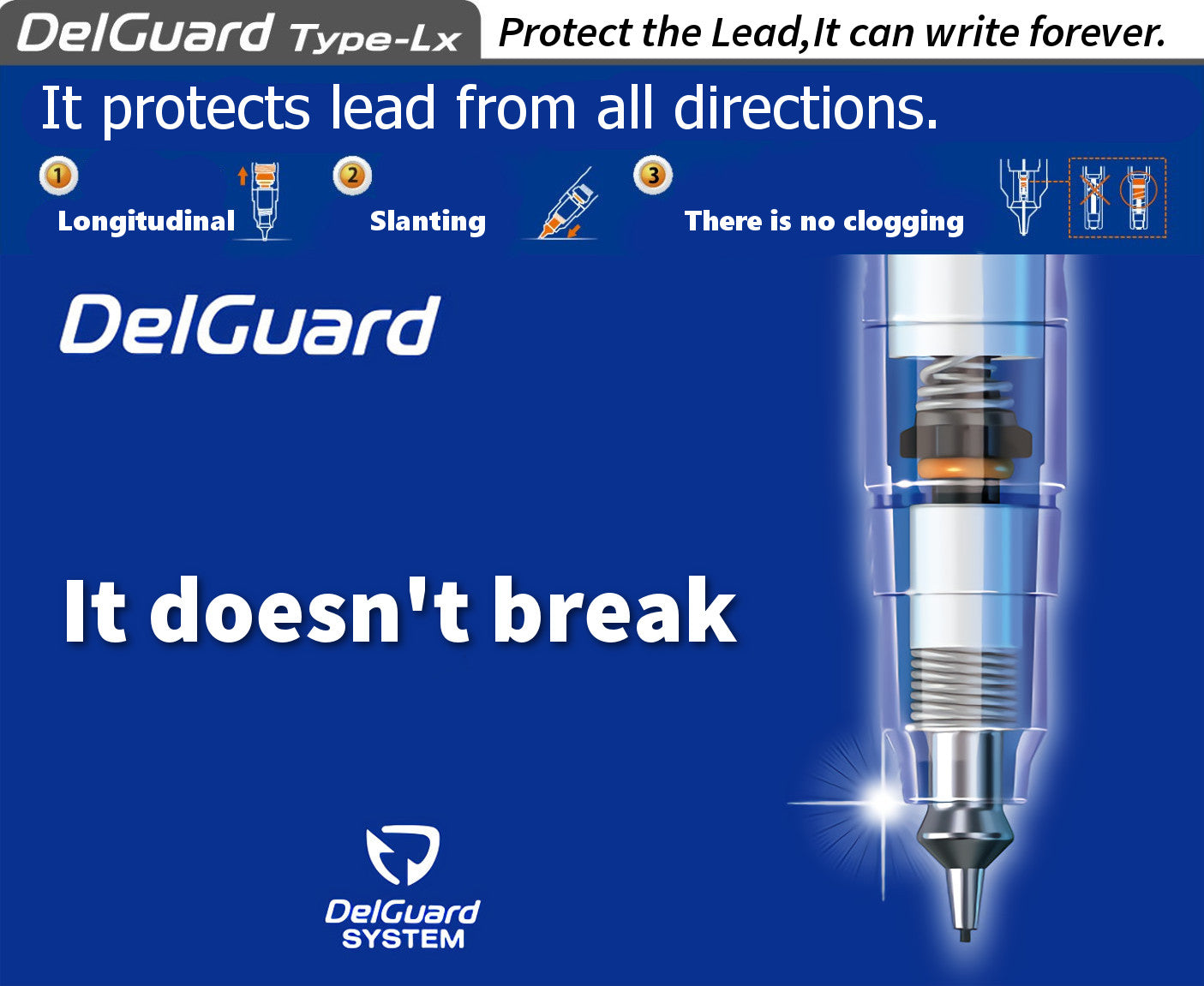 Zebra DelGuard Mechanical Pencil 0.3mm, 3 Color Body (Violet/Light Blue/Pink)