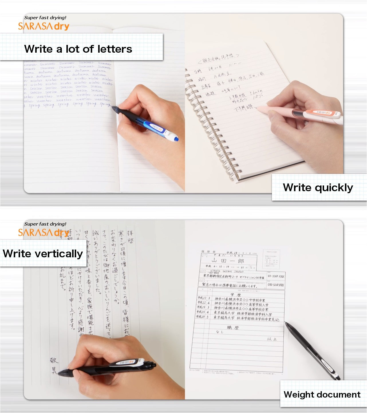 Zebra Sarasa Dry 0.5 Retractable Gel Ink Pen for left-handed, Rubber Grip, 0.5 mm, 3 Body Colors set All Black Ink