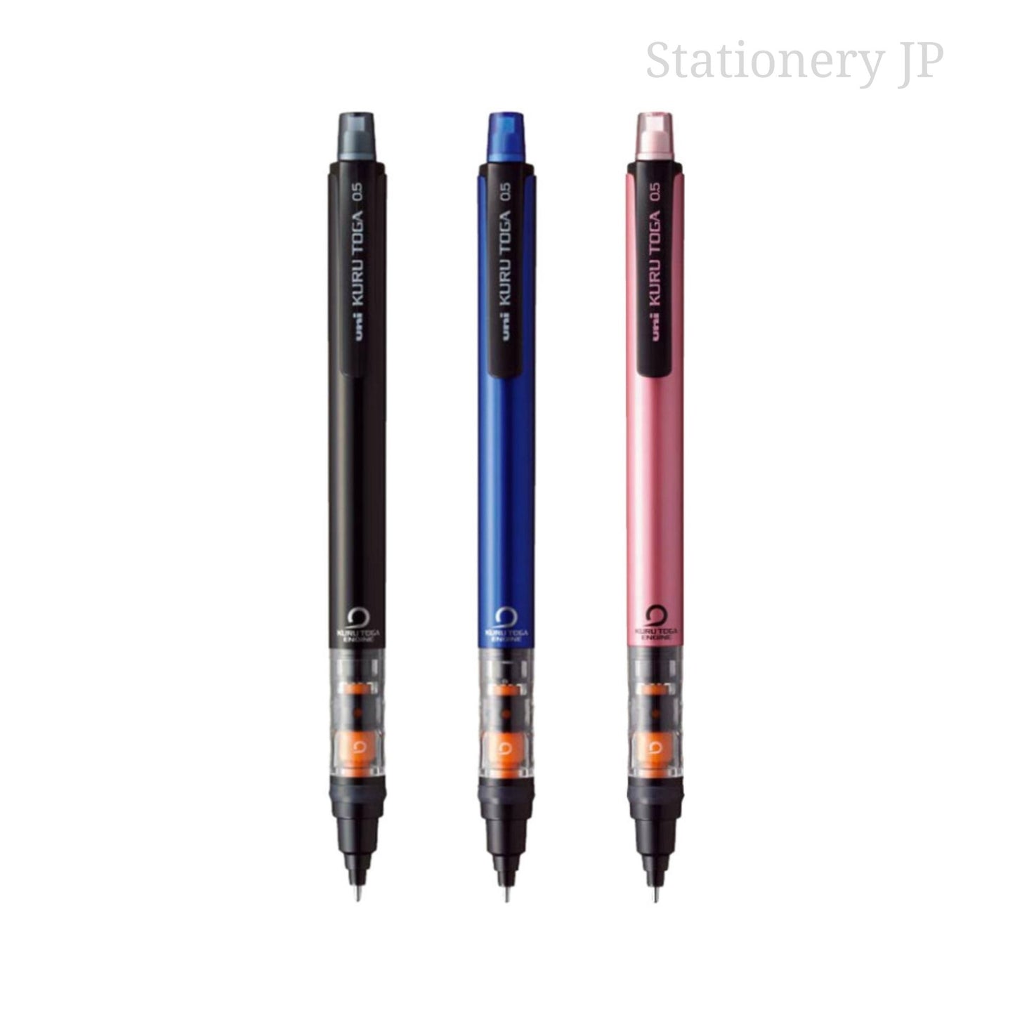 Kuru Toga Auto Lead Rotation Mechanical Pencil Pipe Slide 0.5 mm, Body Color(Black/Blue/Pink), 3 Pieces Set