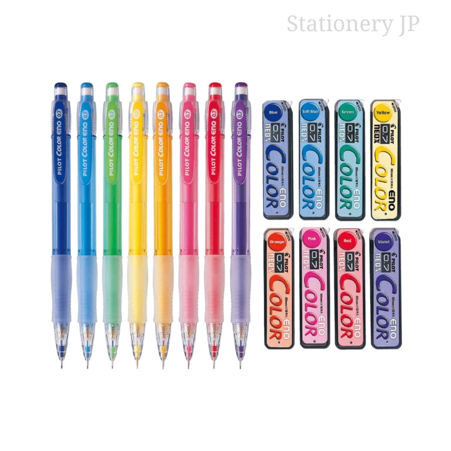 Pilot Color Eno Mechanical Pencil, 0.7mm, 8 Colors, 8 Mechanical Pencils & 8 Leads Set
