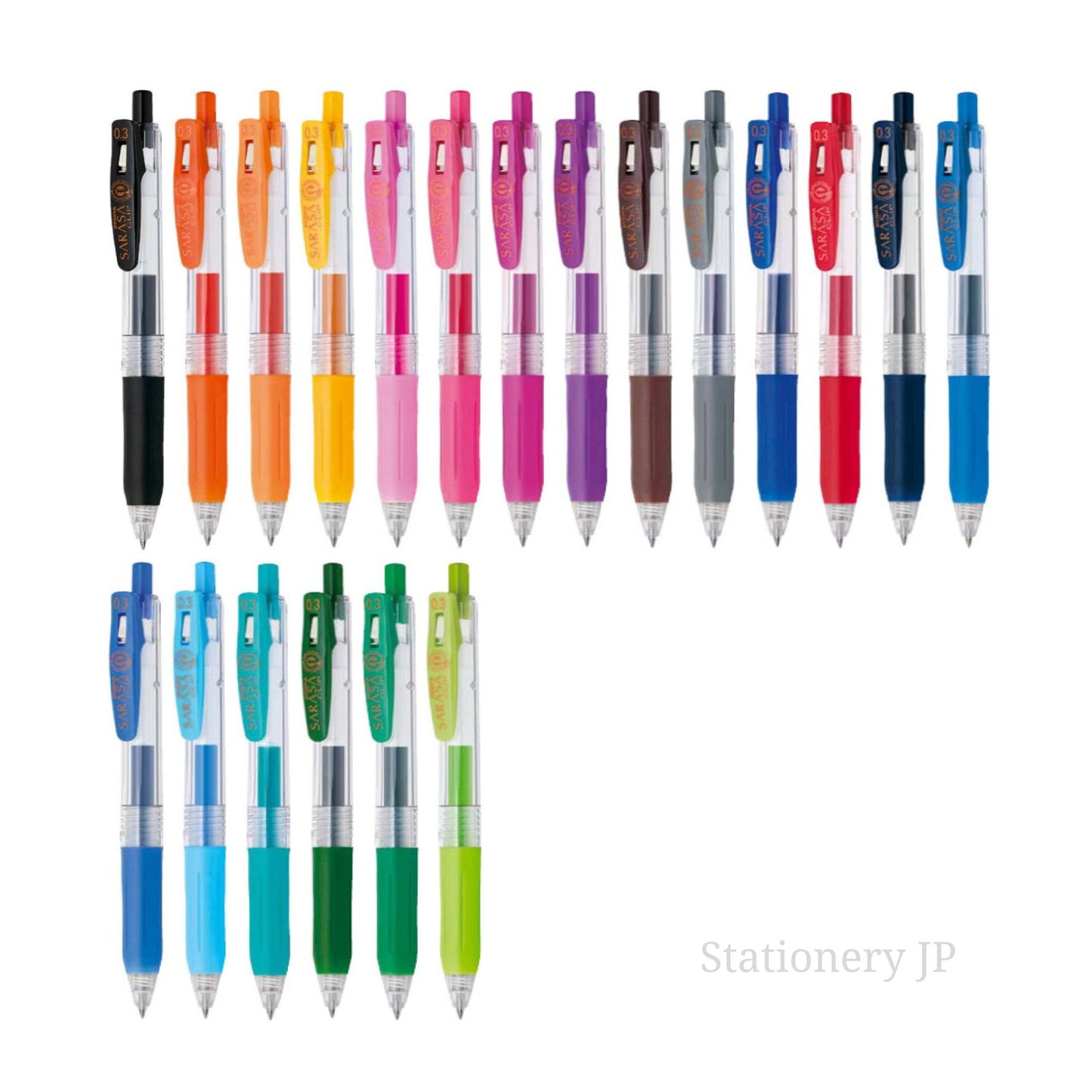 Zebra Sarasa Clip 0.5 Retractable Gel Ink Pen, Rubber Grip, 0.5 mm, 20 Color Ink