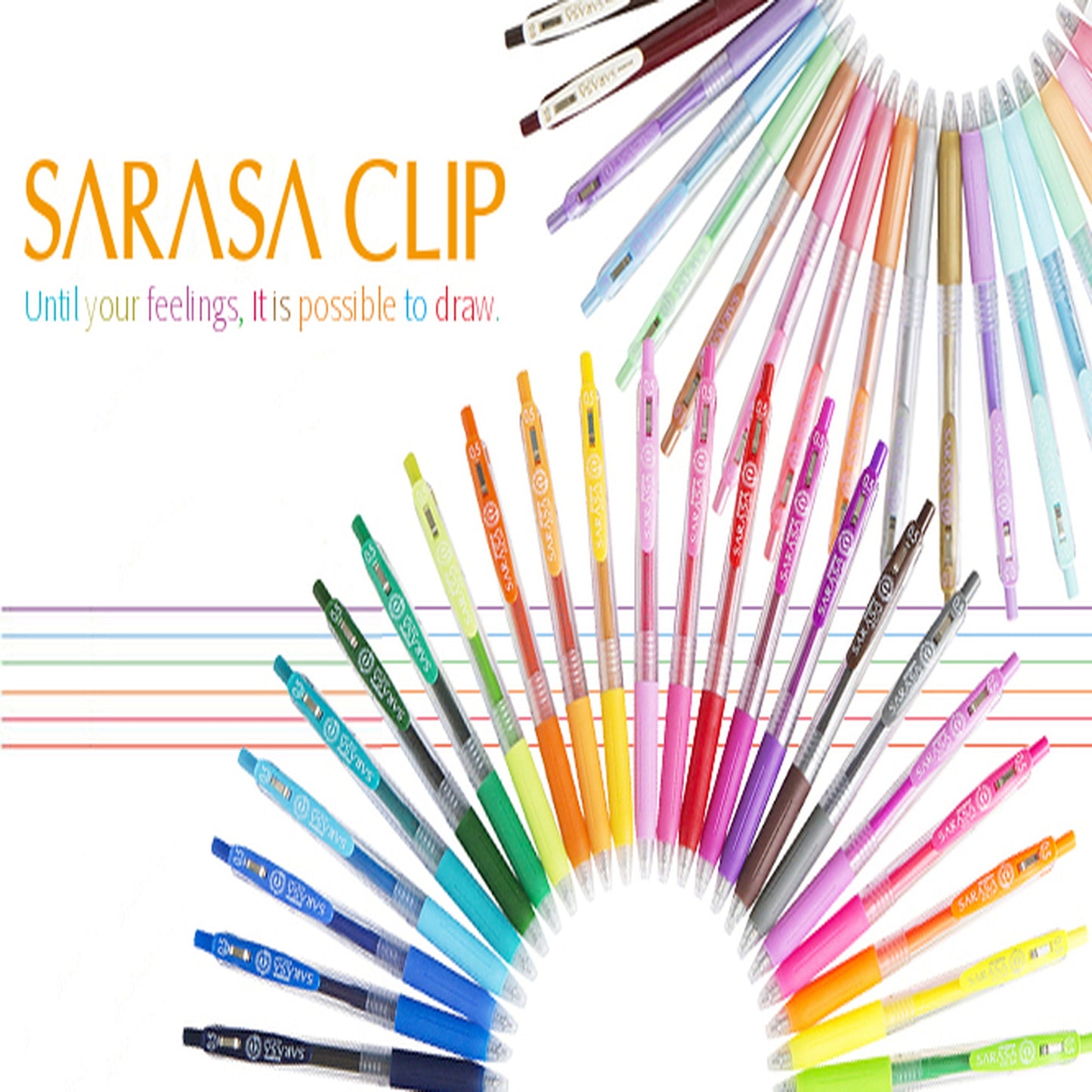 Zebra Sarasa Clip 0.5 Retractable Gel Ink Pen, Rubber Grip, 0.5 mm, 20 Color Ink