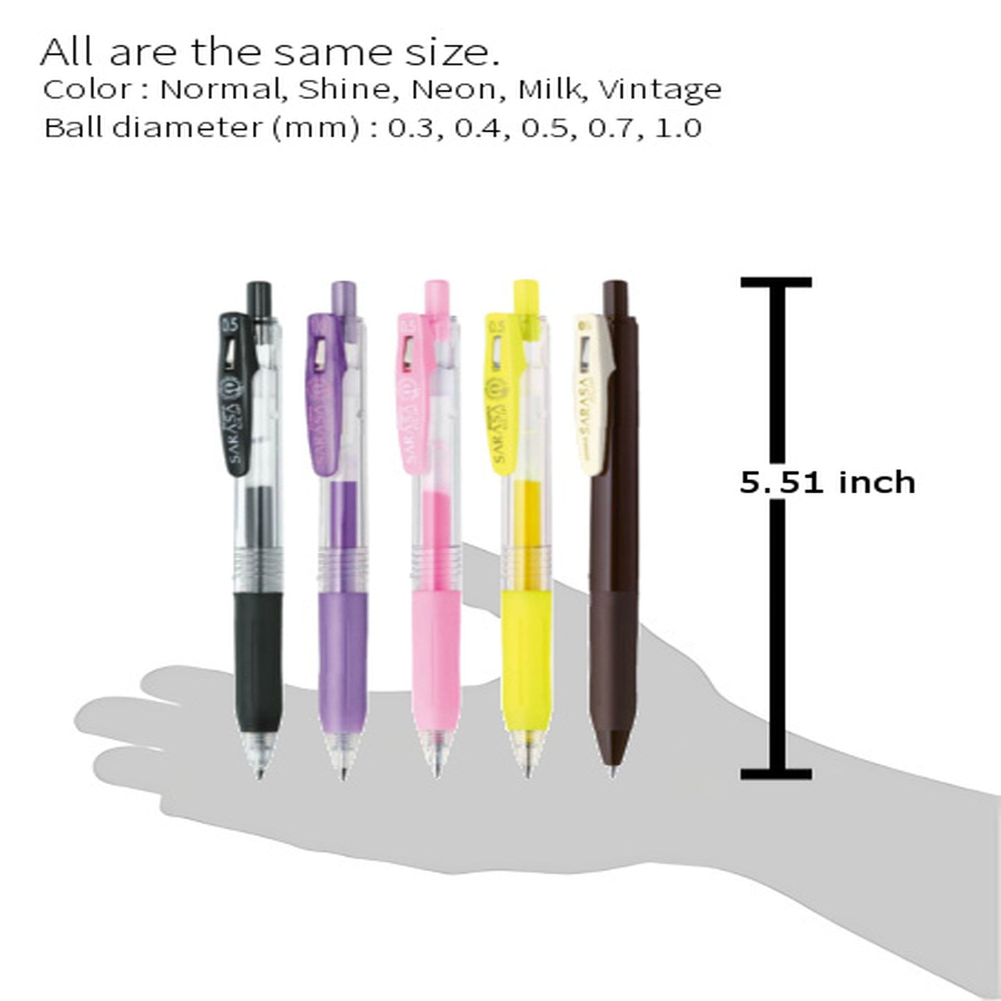 Zebra Sarasa Clip 0.5 Retractable Gel Ink Pen, Rubber Grip, 0.5 mm, 20 Color Ink