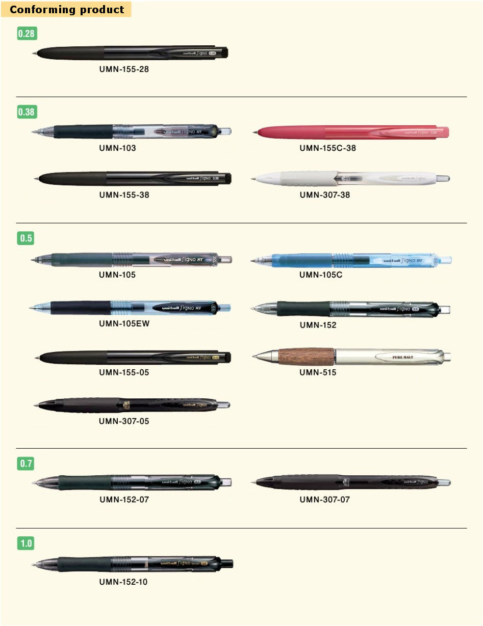 UMR-85N Refills for Gel Ink Ballpoint Pen, 0.5mm, Blue Black Ink, 10 Pieces Set