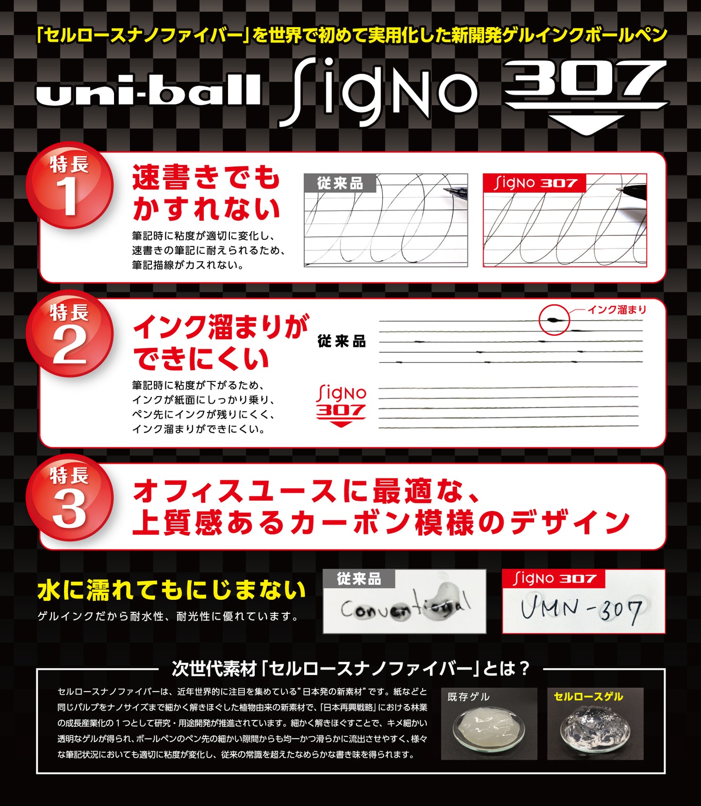 Signo 307 Retractable Gel Ink Pen, Ultra Micro Point 0.38mm, Black Ink, 5 Pieces Set