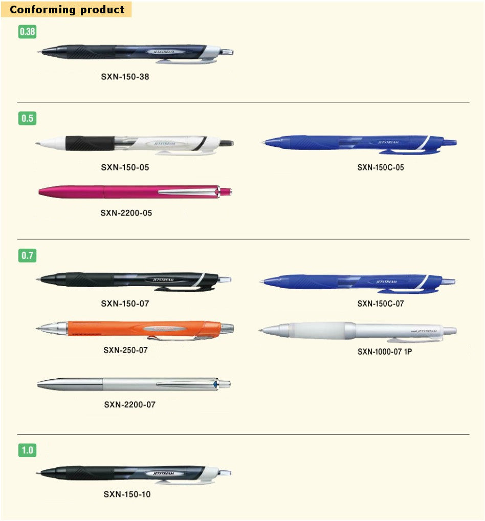 SXR-38 Refills for Jetstreem Ballpoint Pen, 0.38mm, Blue Ink, 10 Pieces Set