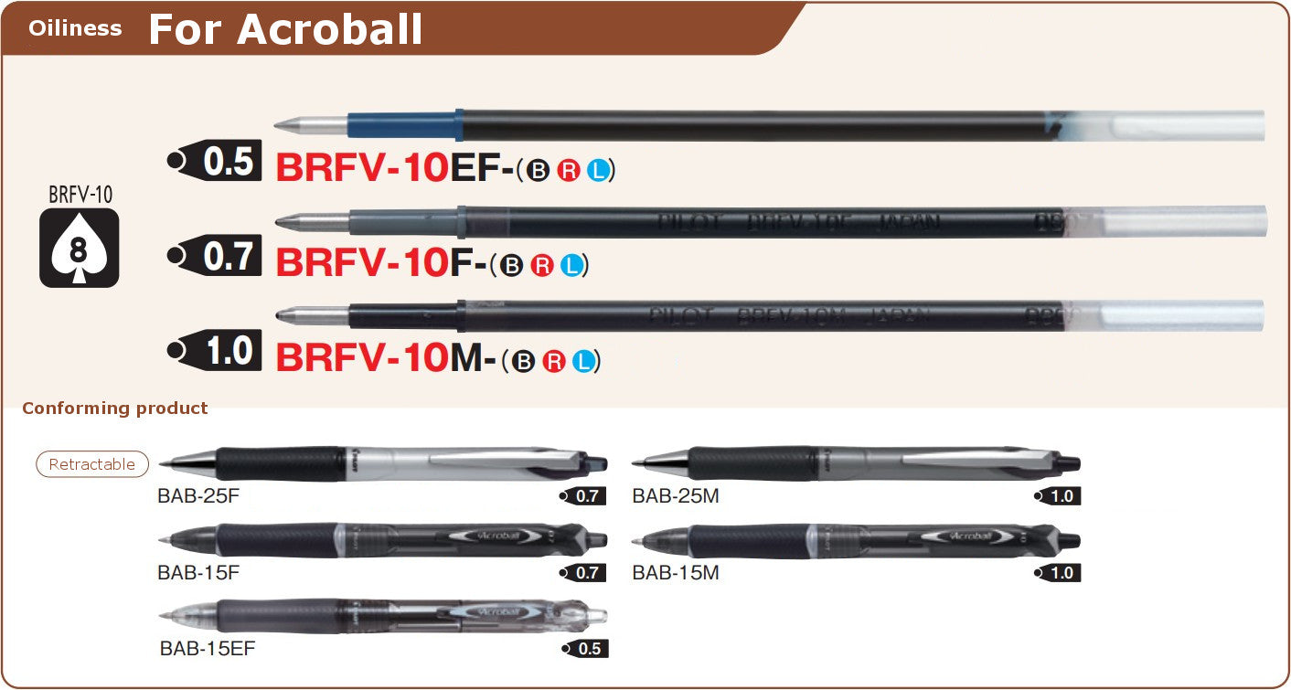 Pilot Acroball Advanced Ink Refill for Acroball Retractable Ballpoint Pens, Fine Point 0.7mm, Blue Ink, 10 Pieces Set