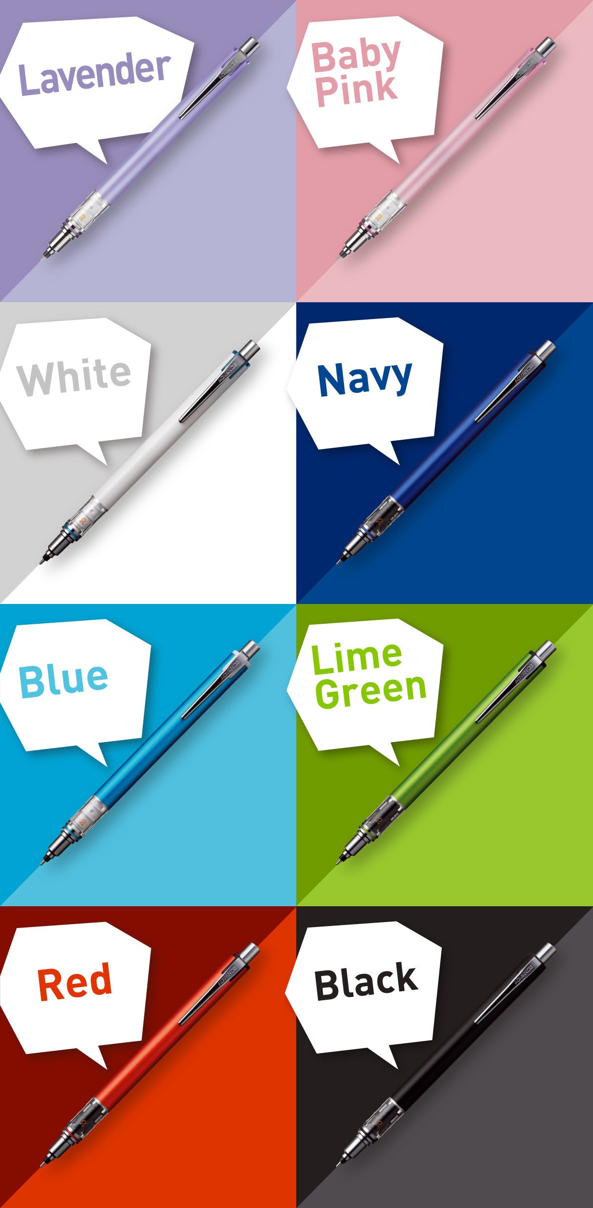 Kuru Toga Advance Auto Lead Rotation Mechanical Pencil 0.5 mm, Body Color(Black/Red/Navy), 3 Pieces Set