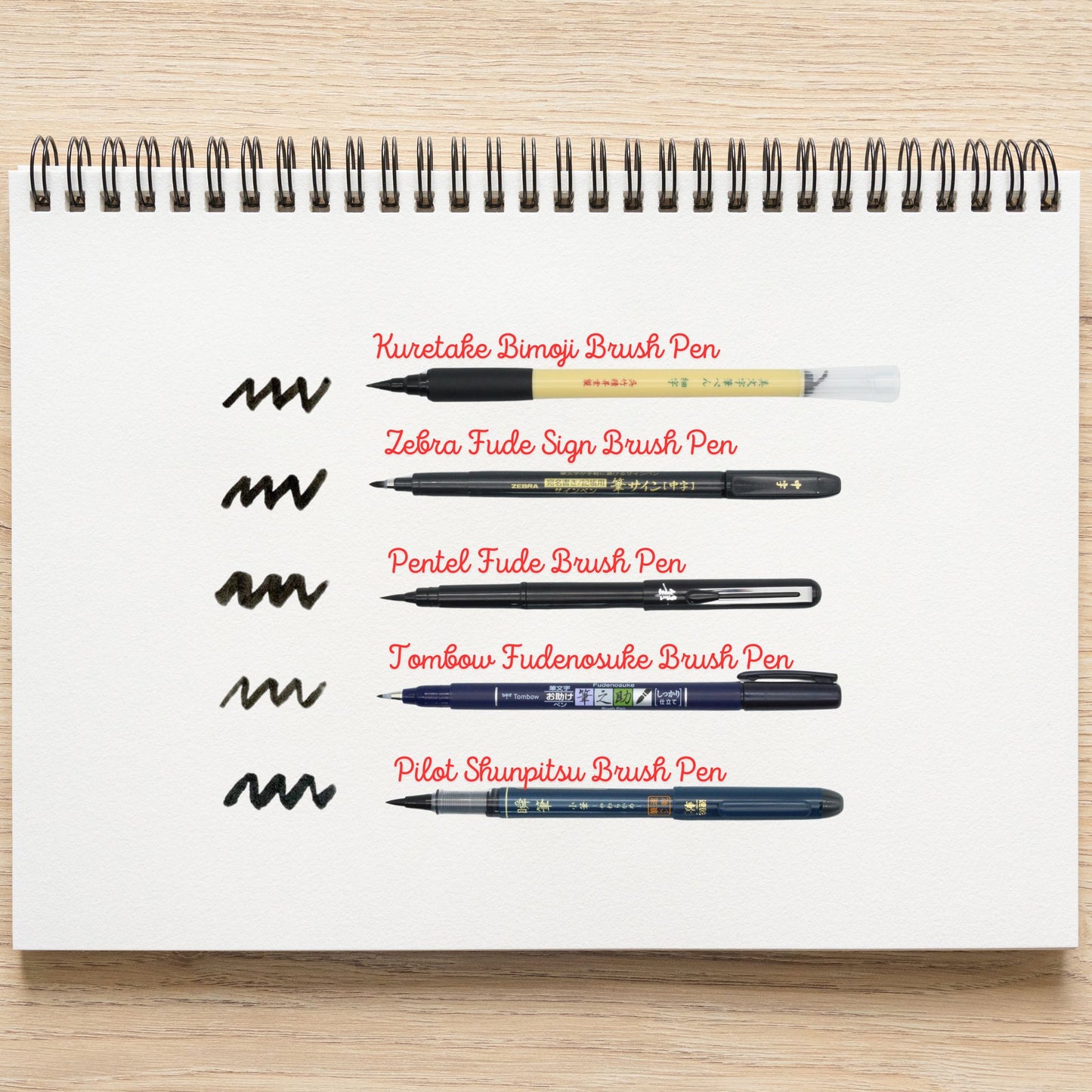 Stationery JP Brush Pen Sampler, Bold Medium Fine, Hard Soft, 5-pcs Set