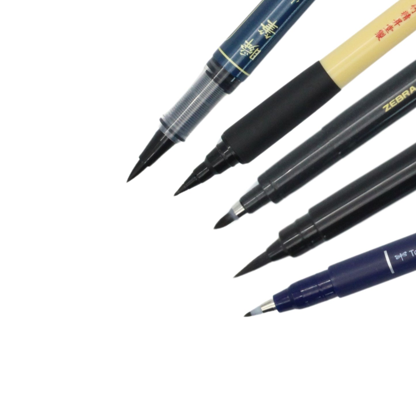 Stationery JP Brush Pen Sampler, Bold Medium Fine, Hard Soft, 5-pcs Set