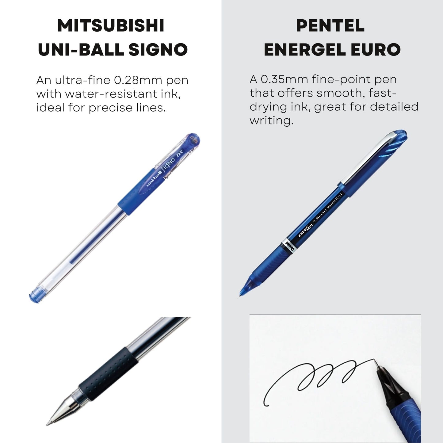 Stationery JP Gel Ink Pen Sampler, Blue Ink, 7-pcs Set