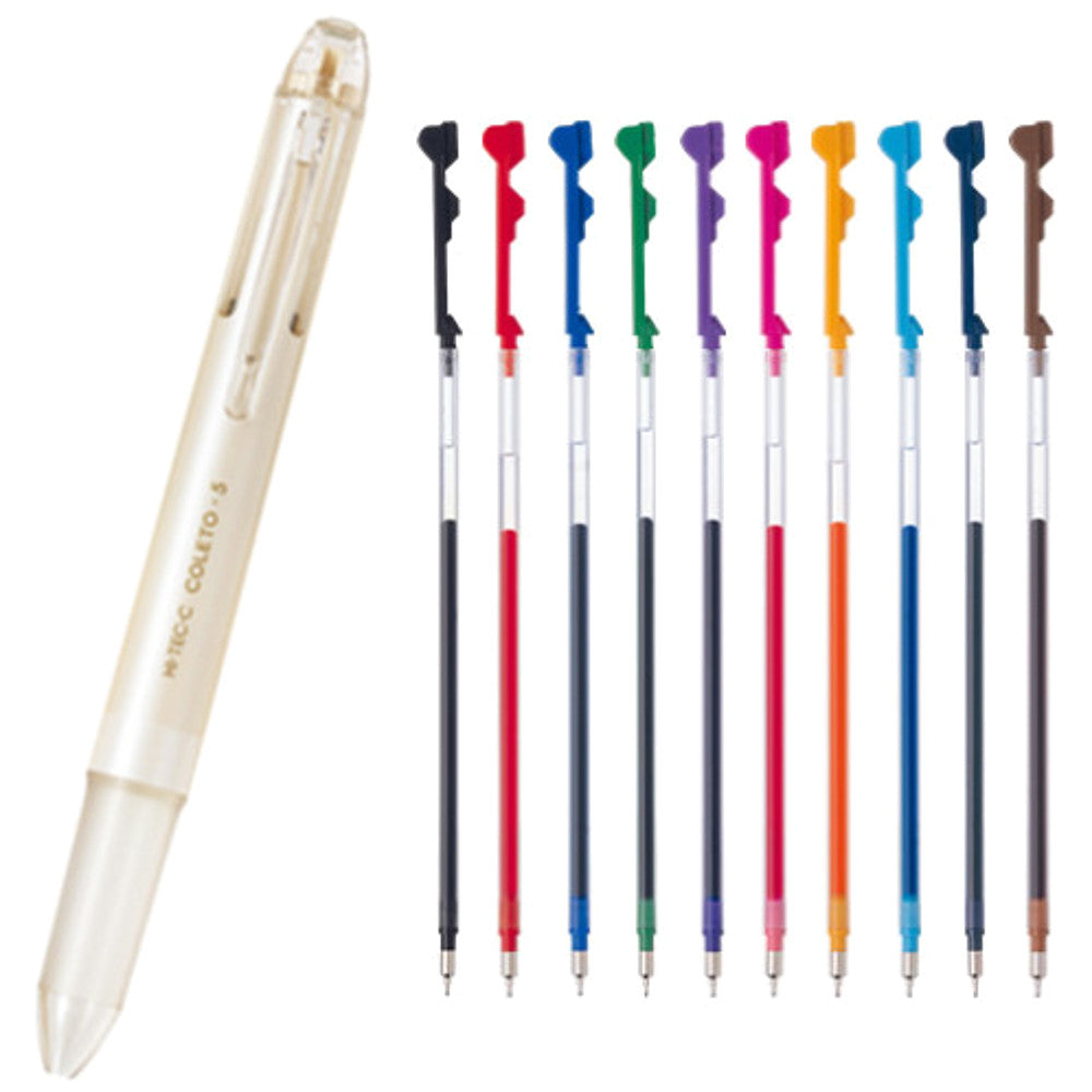 Pilot Hi-tec-c Coleto 5 Color Multi Pen Body Component, Cream Pearl, Rubber grip, 0.4mm 10 Color Ink Refills, Sticky Notes Value Set