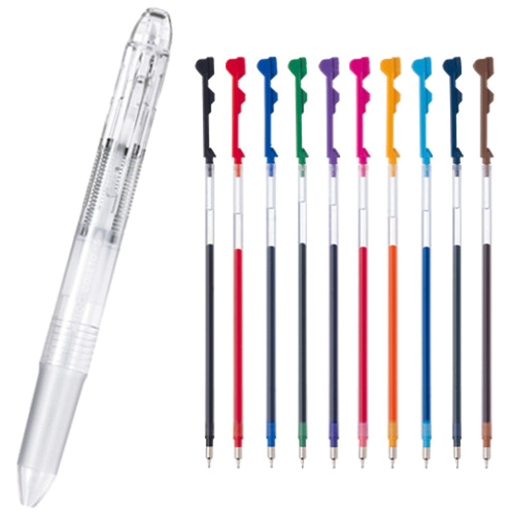 Hi-tec-c Coleto 5 Color Multi Pen Body Component, Clear, Rubber grip, 0.4mm 10 Color Ink Refills, Sticky Notes Value Set