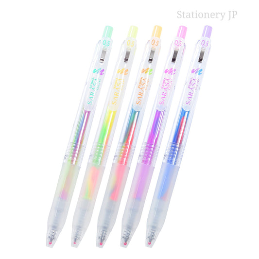 Zebra Sarasa Clip 0.5 Retractable Gel Ink Pen, Rubber Grip, 0.5 mm, Marble Colors, 5 Color Ink