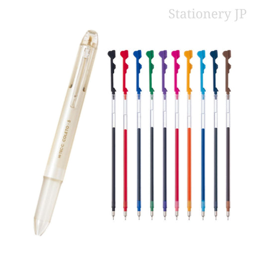 Pilot Hi-tec-c Coleto 5 Color Multi Pen Body Component, Cream Pearl, Rubber grip, 0.3mm 10 Color Ink Refills Set