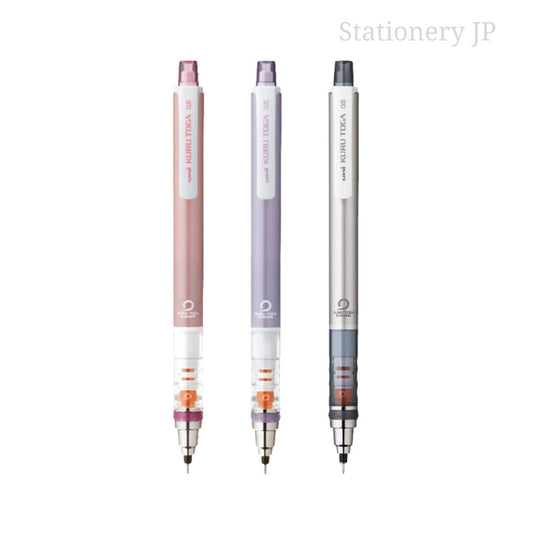 Kuru Toga Auto Lead Rotation Mechanical Pencil Standard Model 0.5 mm, Body Color(Baby Pink/Violet/Silver), 3 Pieces Set