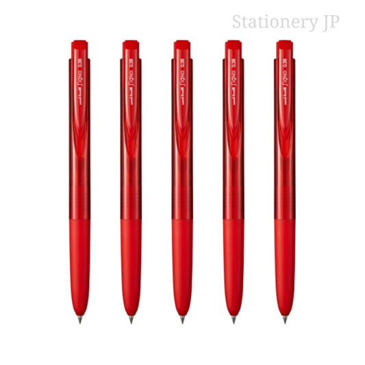 Signo RT1 Retractable Gel Ink Pen, Micro Point 0.38mm, Rubber Grip, Red Ink, 5 Pieces Set