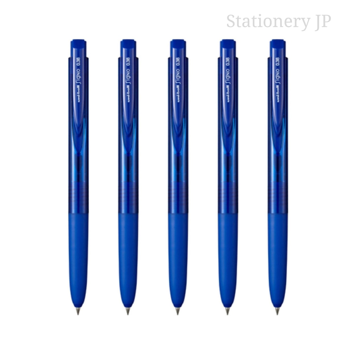 Signo RT1 Retractable Gel Ink Pen, Micro Point 0.38mm, Rubber Grip, Blue Ink, 5 Pieces Set