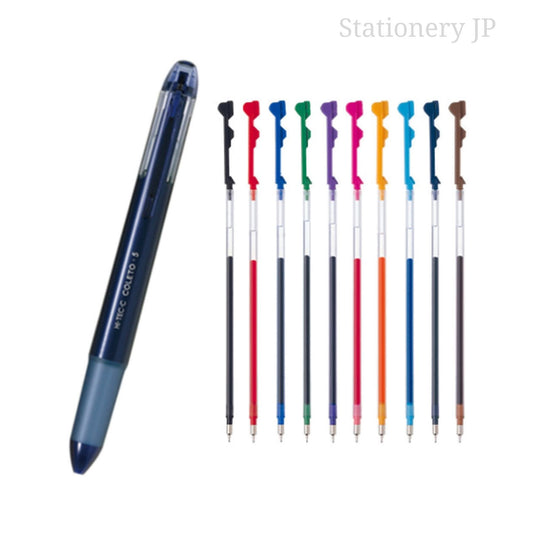 Pilot Hi-tec-c Coleto 5 Color Multi Pen Body Component, Navy, Rubber grip, 0.3mm 10 Color Ink Refills Set