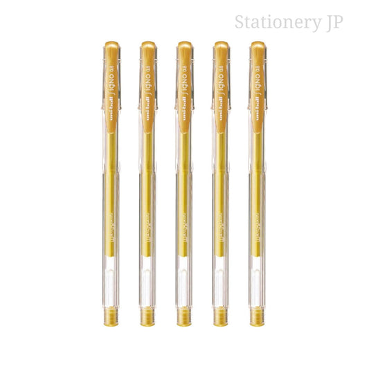 Signo Capped Gel Ink Pen UM-100 Extra Fine Point 0.8mm, Gold Ink, 5 Pieces Set