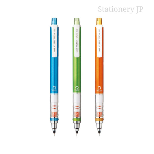 Kuru Toga Auto Lead Rotation Mechanical Pencil Standard Model 0.5 mm, Body Color(Blue/Green/Orange), 3 Pieces Set