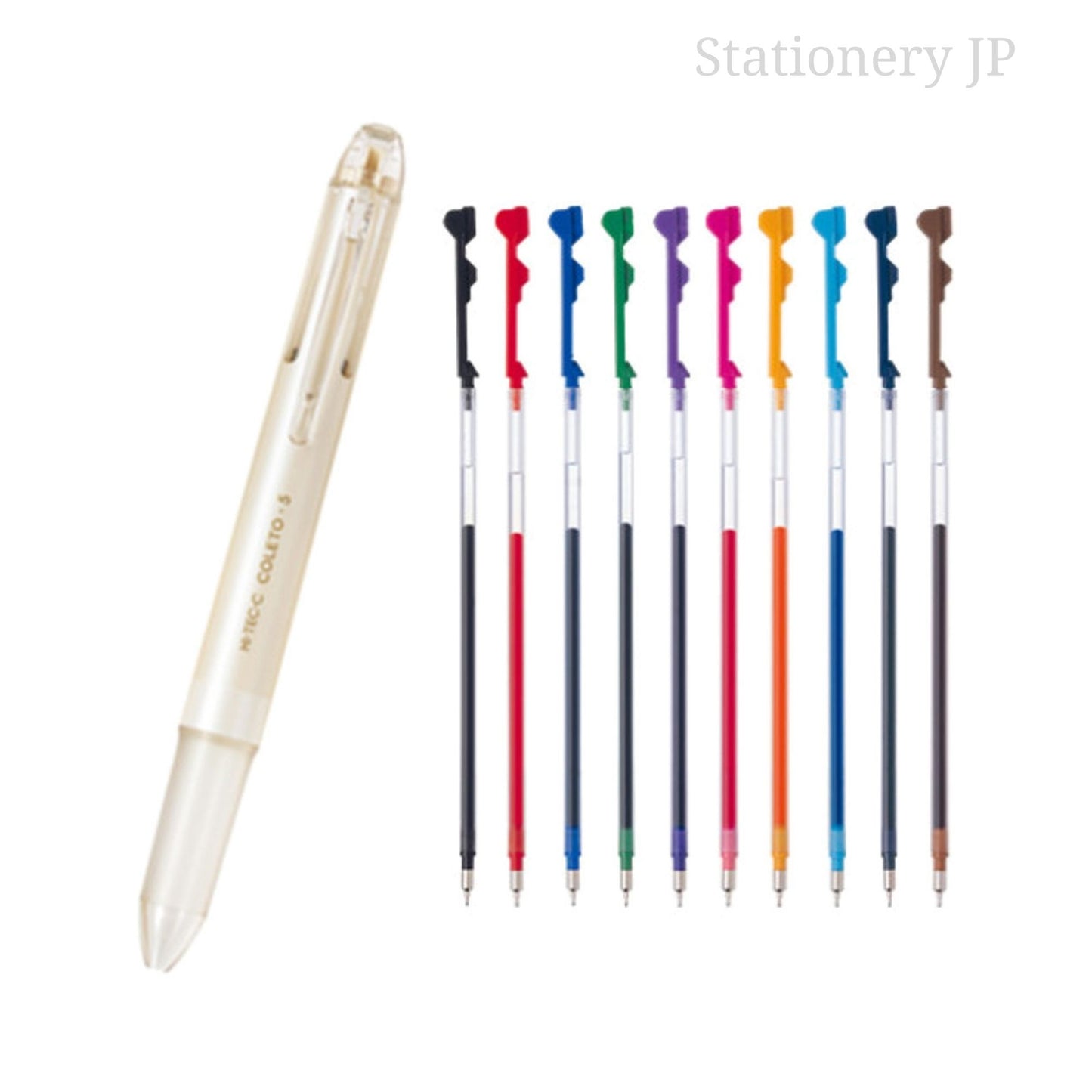 Pilot Hi-tec-c Coleto 5 Color Multi Pen Body Component, Cream Pearl, Rubber grip, 0.3mm 10 Color Ink Refills Set