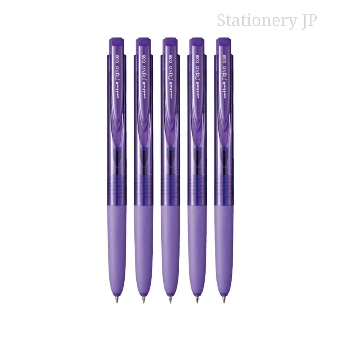 Signo RT1 Retractable Gel Ink Pen, Micro Point 0.38mm, Rubber Grip, Violet Ink, 5 Pieces Set