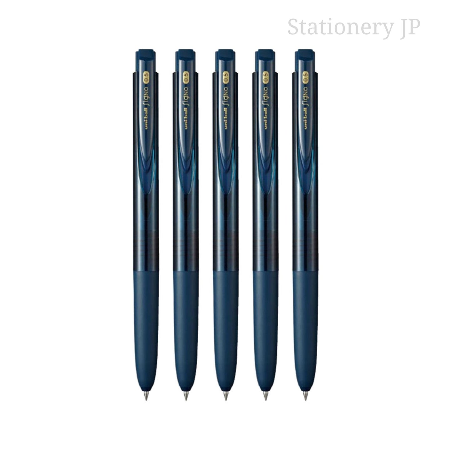 Signo RT1 Retractable Gel Ink Pen, Extra Fine Point 0.5mm, Rubber Grip, Blue Black Ink, 5 Pieces Set