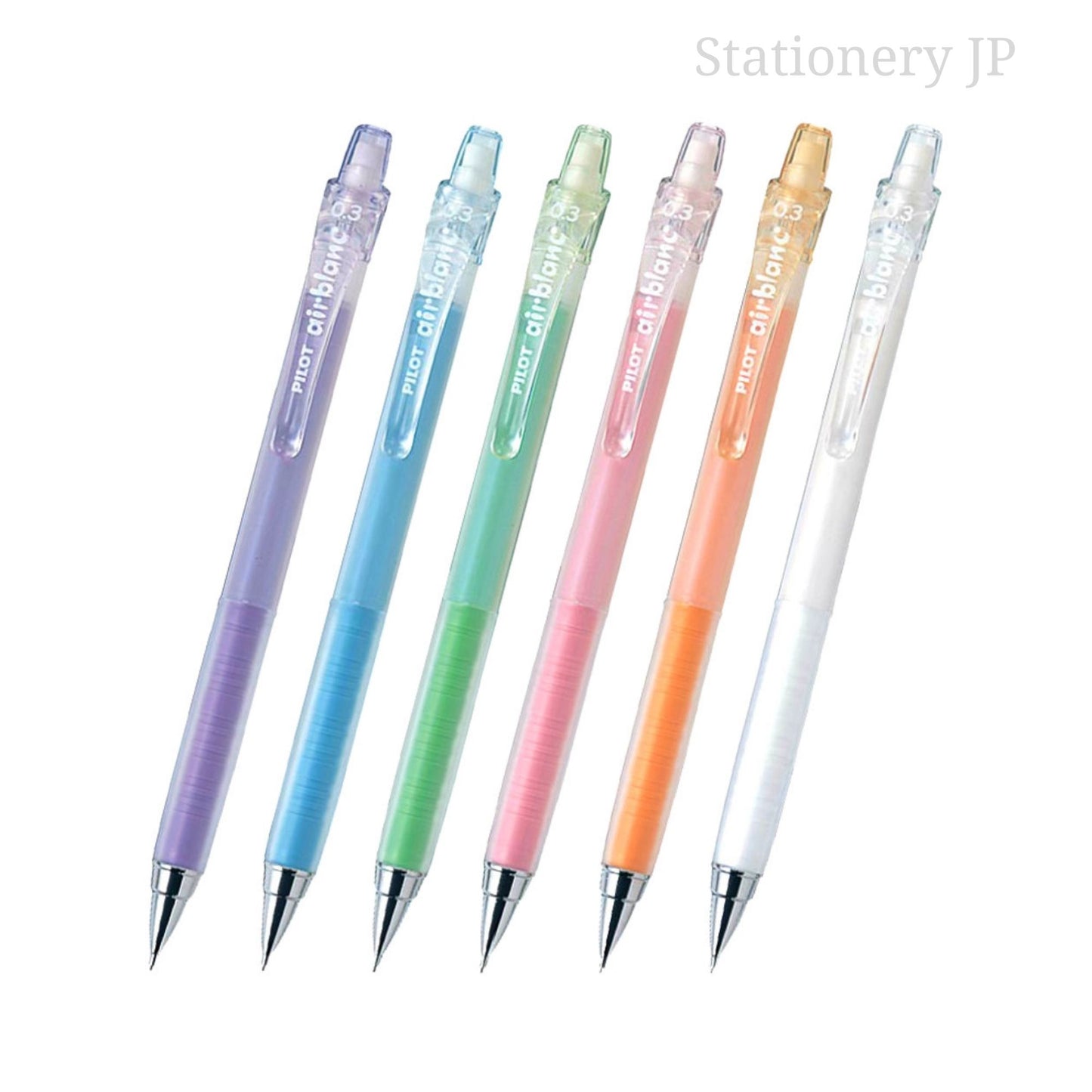 Pilot AirBlanc Mechanical Pencil 0.3mm 6 Color Body(Soft Blue/Green/Pink/Orange/White/Violet) Pens, 6 Pieces Set