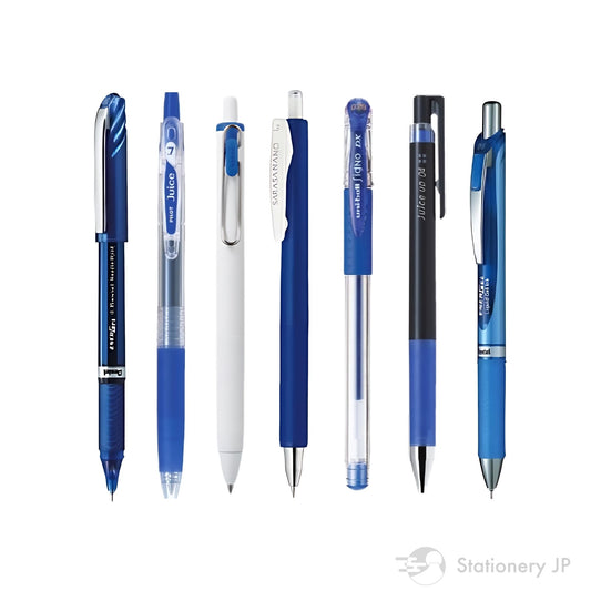 Stationery JP Gel Ink Pen Sampler, Blue Ink, 7-pcs Set