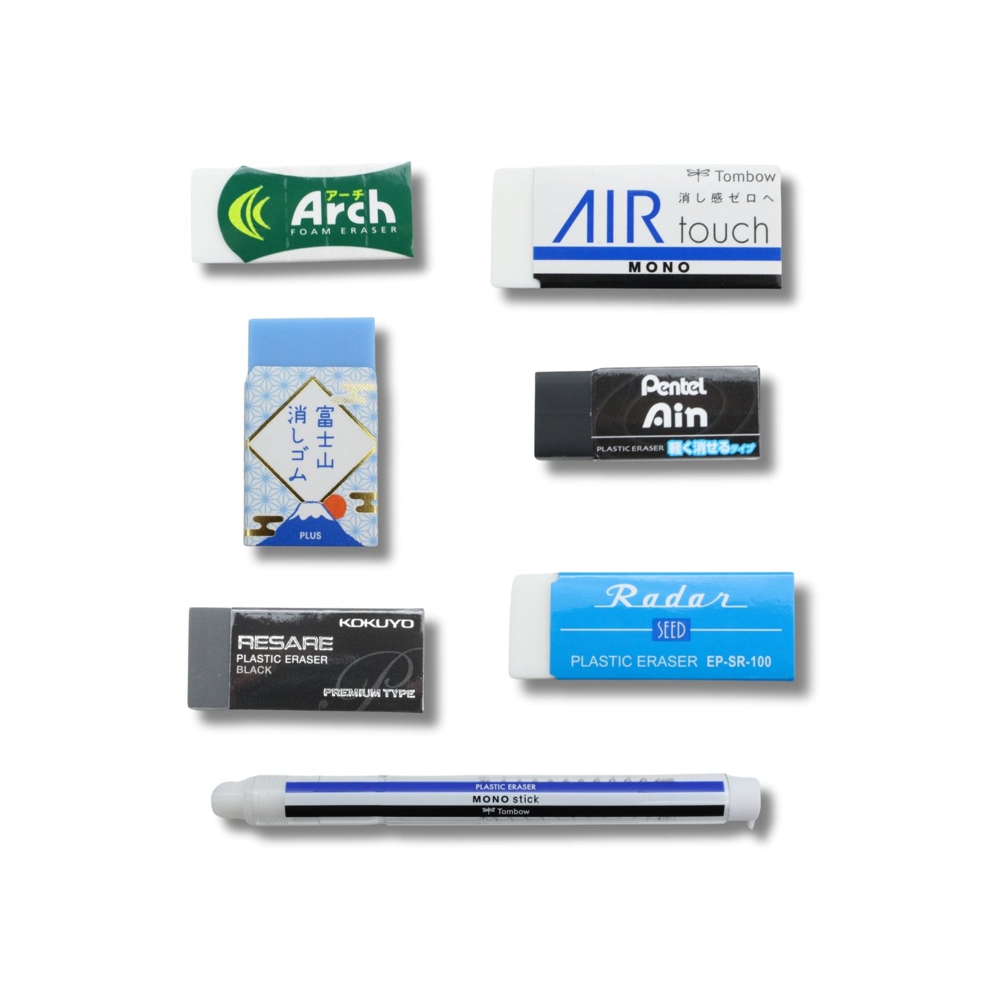 Japanese Eraser Sampler, Light Force, Less Dust, Office & School & Art, 7-Piece Eraser Assorted