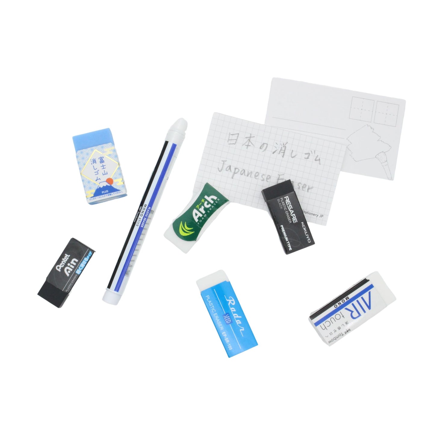 Japanese Eraser Sampler, Light Force, Less Dust, Office & School & Art, 7-Piece Eraser Assorted