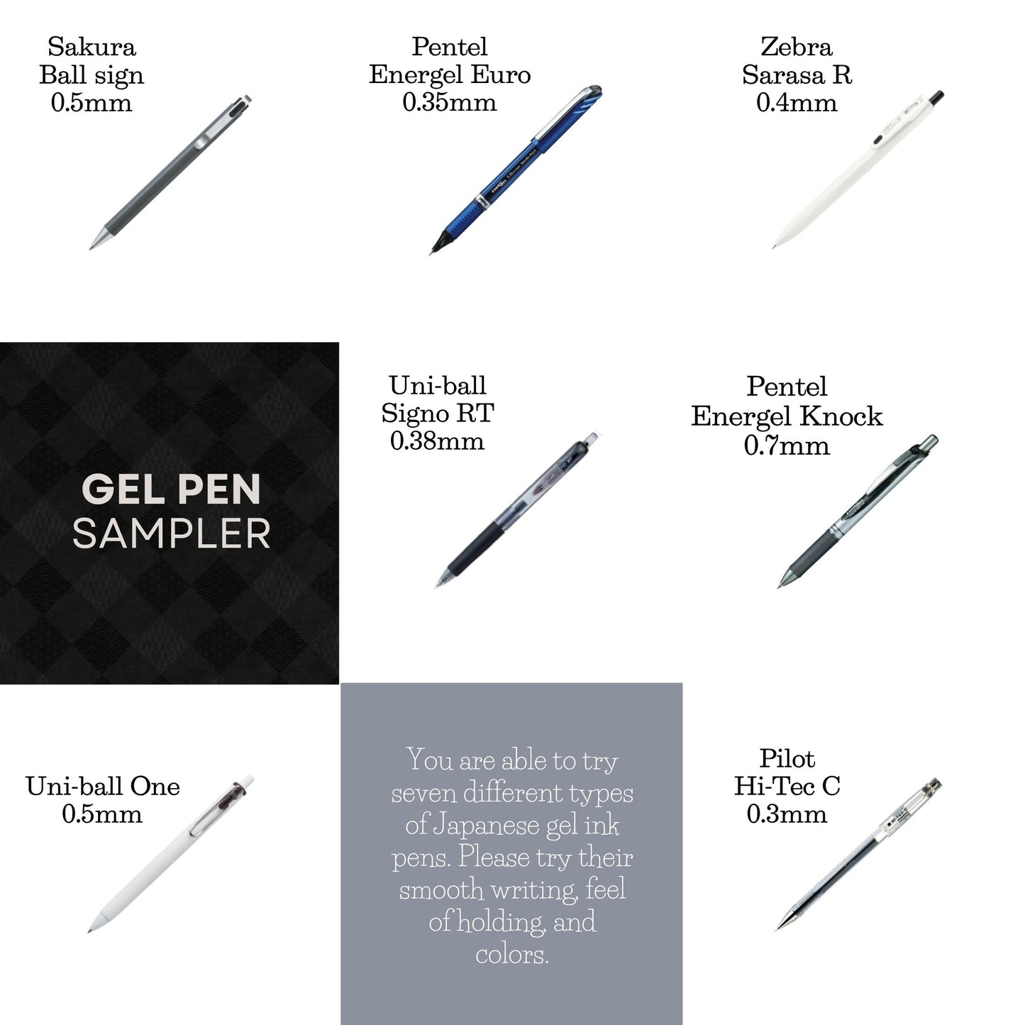 Japanese Gel Ink Pen Set of 7 – Fine Point 0.35–0.7 mm Black Ink