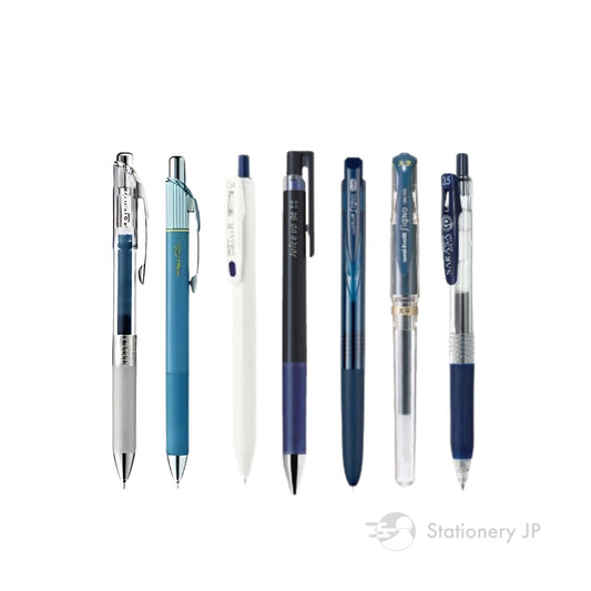 Stationery JP Gel Ink Pen Sampler, Blue Black Ink, 7-pcs Set